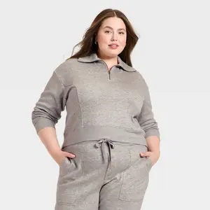 Women's Quarter Zip Pullover Sweatshirt - Universal Thread Heather Gray XXL