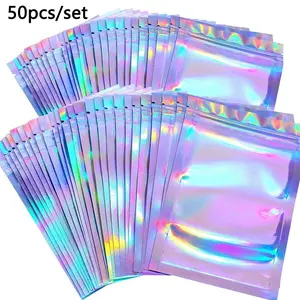 50pcs/bag, Laser Film Yin-Yang Bone Bag, Decorative Packaging Bag, Semi-Transparent Ziplock Bag, Mobile Phone Case Packaging Bag, Jewelry Storage Bag, Colored Plastic Bag, DIY Storage Bag