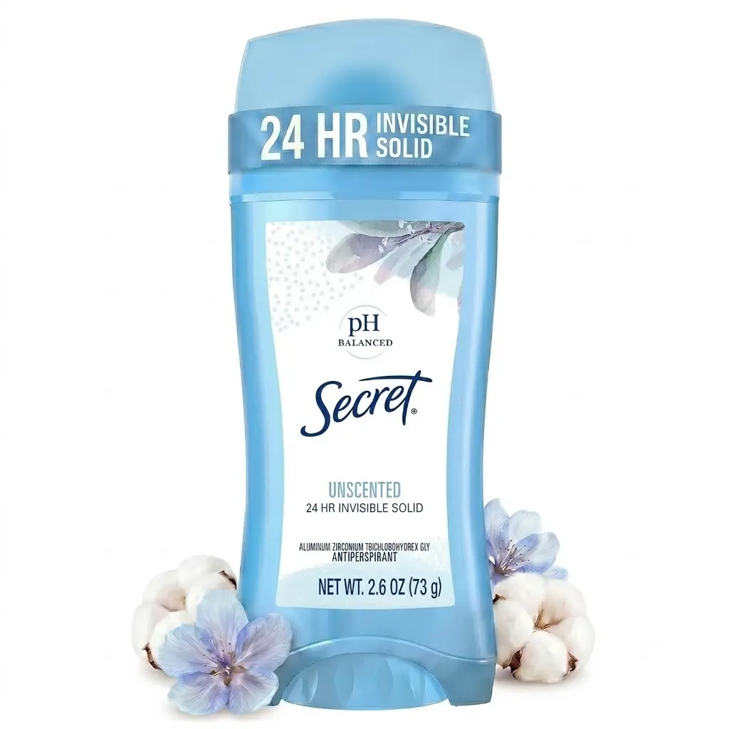 Secret Antiperspirant Deodorant for Women, Original Unscented, Invisible Solid, pH Balanced, 2.6 oz