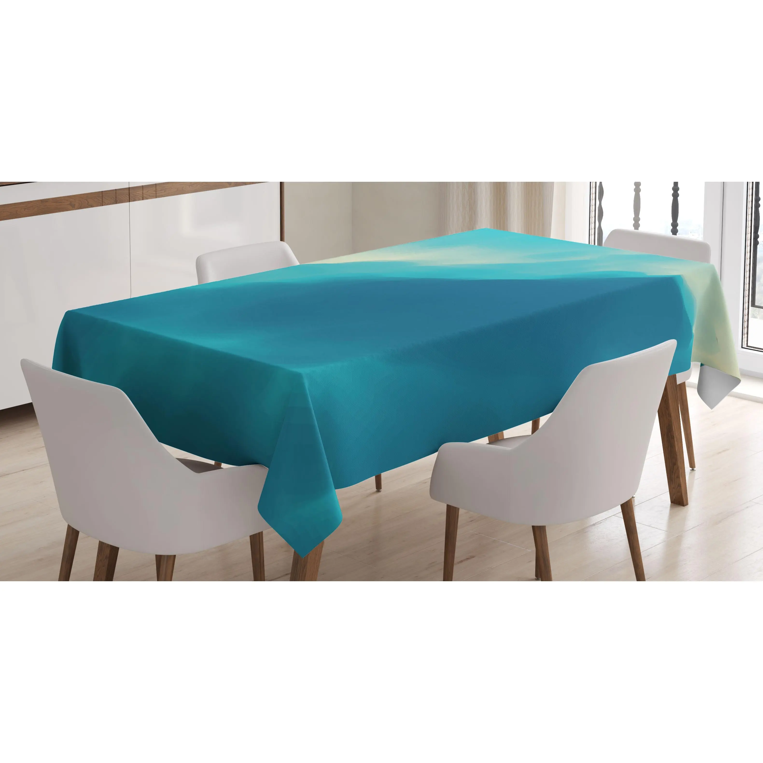 Modern Tablecloth, Oil Art Cloud Wave Image with Ombre Seem Colored Contemporary Art Print, Rectangular Table Cover for Dining Room Kitchen Decor, 60" X 84", Blue and White