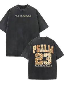"Psalm 23 The Lord Is My Shepherd" Floral Print Vintage Washed 100% Cotton T-Shirt, Faith Tee