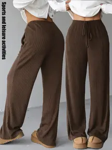 Women's K1371 Soft Comfortable Fleece Lined Straight Leg Pants, Low Waist Belted Commuter Casual Long Trousers for Fall Winter