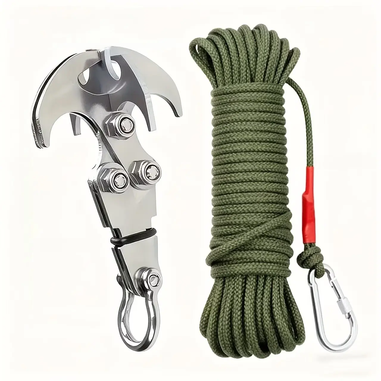 Multifunctional Outdoor Stainless Steel Folding Hook, Durable Four Claw Design, Ideal for Camping & Hiking, Set of 2, Carabiners, Carabiner Hooks