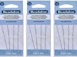3 Packs - Beadalon Collapsible Eye Needles 2.5" Heavy / Medium - 4pcs/pk - Total 12 Needles (in Rigid Pak TM Mailer)