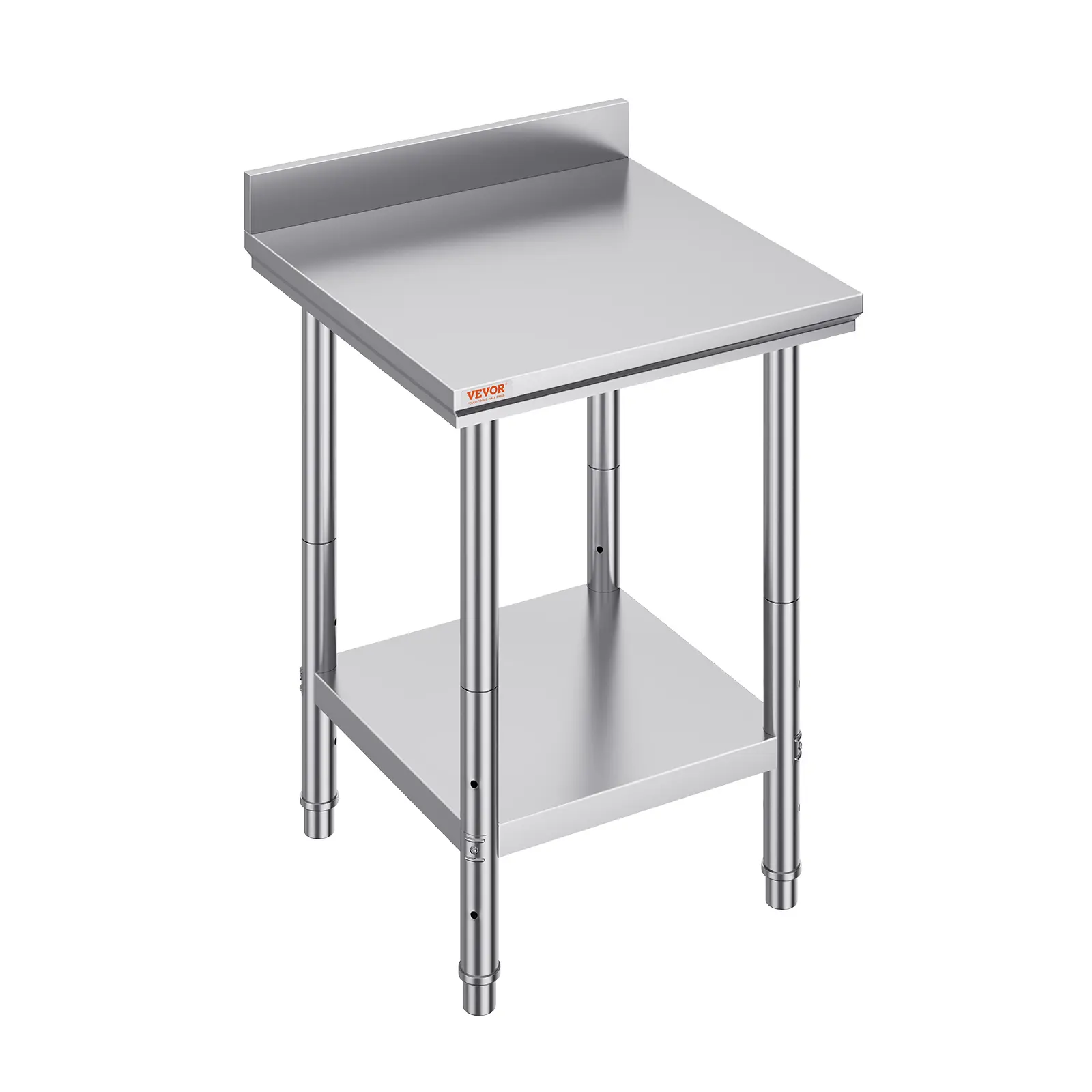 VEVOR 24x24x35 in Stainless Steel Heavy-Duty Work Table - Smooth Adjustable Height Side Prep Table with Organizer Shelf Storage, Multifunctional for Kitchen, Garage (Father's Day Gift)