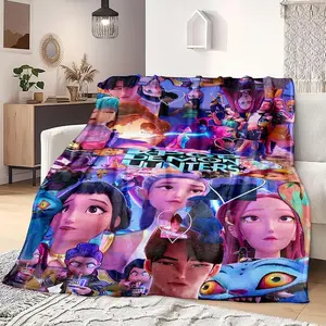 K-Pop Demon Hunter Character Poster Blanket, Soft Flannel Sofa Bed Cover, Blue, Perfect Gift for Fans,The Best Gift for Children