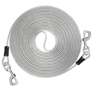 Dog Tie Out Cable 20FT Heavy Duty Galvanized Steel Wire with Durable Clips for Large Dogs Up to 350 Lbs Portable & Easy to Use for Outdoor Activities