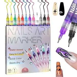 12 Color 3D Nail Art Pens Set, 0.5mm Nail Pens for DIY Nail Art, Flower Design Manicure Tools, Birthday & Valentine Gifts