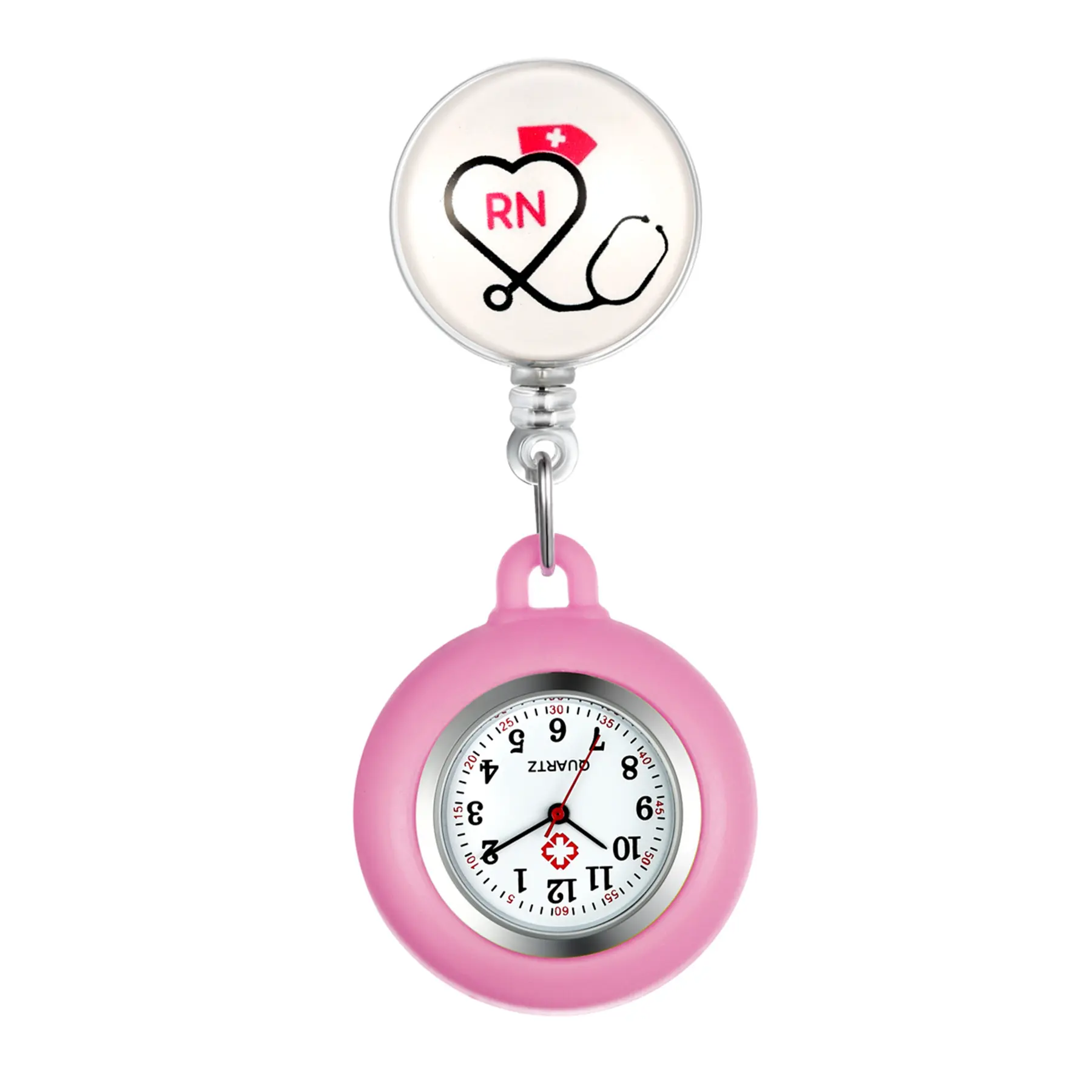 OIDEA Women's Nurse Fob Watch with Detachable Pink Silicone Sleeve & Stethoscope RN Design - Quartz Lapel Pin for New RNs, Graduation, & Nurses Week Gift, Fashion Watch, Nursing Graduates, Onesize, None, Alloy, Quartz Dial, Stretch Pull-Up
