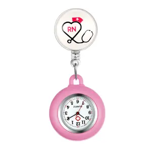 OIDEA RN Registered Nurse Watch with Stethoscope Decor Pink Silicone Sleeve, Digital Dial Quartz Alloy Nurse Fob Watch