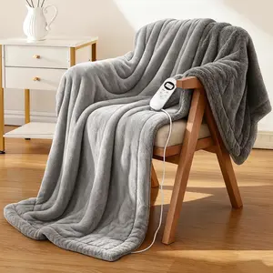 Electric Heated Blanket Throw 50''x60'' – Soft Dual-Sided Flannel, 12 Heat Settings, Smart Timer, ETL & FCC Certified, Machine Washable (Deep Gray & Light