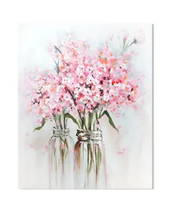 Pastel Floral Bouquet Canvas Wall Art, Coquette Room Decor, Abstract Blue-Pink Flower Print for Teen Girl Bedroom