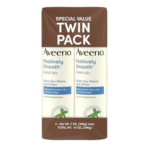 Aveeno Positively Smooth Moisturizing Shave Gel, Twin Pack, 2 x 7 oz | Helps Prevent Nicks Cuts & Razor Bumps, Soy, Aloe & Vitamin E Creamy Shave Gel, Lightly Fragranced
