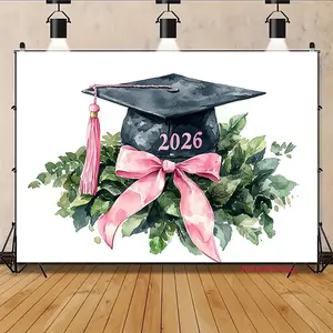 2D Flat Products, 1pc- 2026 Graduation Cap Graduation Season Landscape Birthday Theme Pattern, UV Printing- Background Cloth Fabric Banner, Suitable for Indoor And Outdoor Party Decoration, Family Holiday Celebration