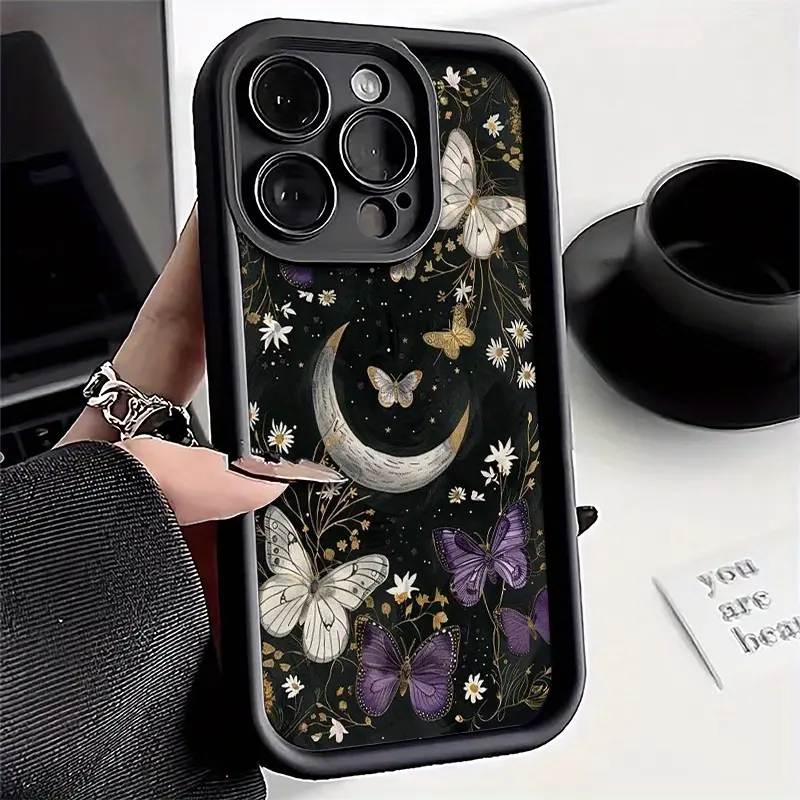 Retro Ethnic Moon and Butterflies Soft TPU Flexible Cover for iPhone 4 & Various iPhones, Shockproof Dirt-Resistant Mobile Phone Accessory, Accessories, Anti-Drop