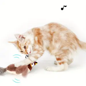 Interactive Flying Sparrow Cat Toy with Flapping Wings & Chirping Touch-Start Flying Drone Bird Soft Moving for Indoor/Outdoor Play Lithium Battery for Kittens Cats Small Dogs Bird Toy for Hunting Games