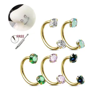 18G  7mm/8mm Golden Titanium Horseshoe Nose Ring with Free Ball Grabber Tool G23 Helix Daith Rook Septum Piercing Jewelry for Women Men