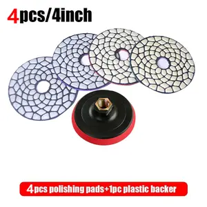 Huang Chang 4 Inch Diamond Polishing Pads with 5/8’’-11 Backer Pad, 5PCS Dry Granite Stone Polish Pad Kit for Drill, Grinder, Polisher, 1-4 Grit Polishing Pad for Concrete Marble Rock Countertop Quartz