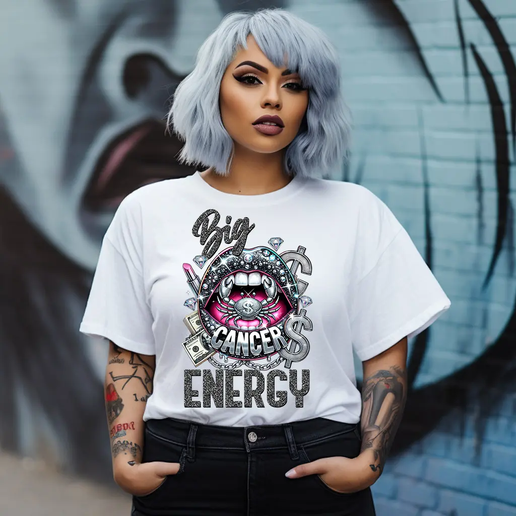 4-Pack, 6-Pack or 8-Pack DTF Heat Transfer Gang Sheet Big Cancer Energy Ready to Press for DIY T-Shirt Printing