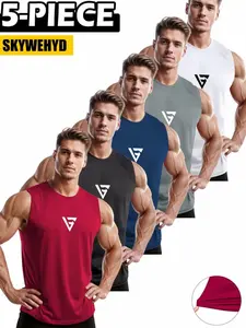 5-Piece Men's Sleeveless Gym Tank Tops, Sporty Tank Top, Quick Dry Workout Shirts with F Logo, Muscle Fitness Athletic Tanks, Sports Vests