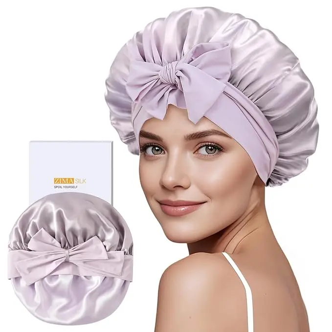 ZIMASILK 100% Real Mulberry Silk Sleeping Bonnet for Women - Hair Care Tool, Double-Layer Breathable Hair Wrap, Heatless Styling Wide-Tie Cap, Hand Wash Only, Tangle-Free Secure Fit