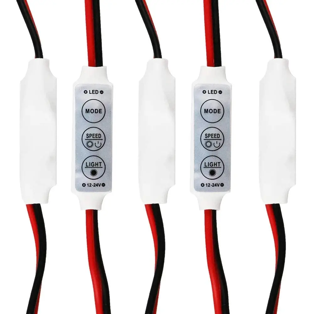 5-Pack Inline Mini LED Dimmer Controllers - 8.66in Length, 0.55in Width, 12V-24V Single Color, 5 Dimmable Modes, Speed-Adjustable, Memory Save - Home Improvement Lighting Accessory for Household LED Strip, Car/Motorcycle Tail Light