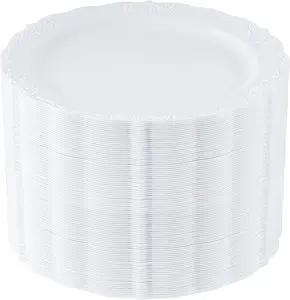 100 count White Plastic Plates - 10.25 inch White Dinner Disposable Plates -  Hard Disposable Dinner Plates - Party Supplies for Birthdays, Celebrations, Wedding and Events