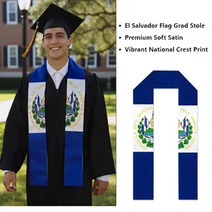El Salvador Flag Graduation Stole | Salvadoran Heritage Honor Grad Sash，Stole Print Sash for Study Abroad International Students Class of 2026 Silky SatinCapeShawl Set，cords for graduation
