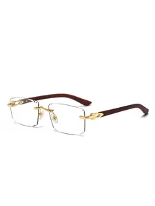 High-Definition Rectangular Polarized Sunglasses, Wood Grain Metal Frame, Trendy Fashion Eyewear, UV Protection Shades for Men & Women