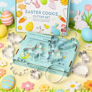 Easter Cookie Cutter Set of 12 with Storage Box Stainless Steel Bunny, Egg, Carrot, Chick & Butterfly Shapes Holiday Baking Molds for Cake Decorating, Fruits, Fondant & Sandwiches, Party Supplies Bakeware
