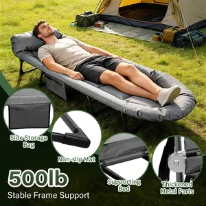 Camping Cot 6 Angle Adjustable Folding Bed with Mattress Lightweight Portable for Camp Office Outdoor 500 lbs Capacity 78.74x23.62x11.81inch Quick Setup Tool-Free