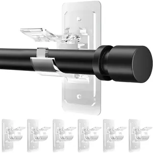 6 count No Drill Curtain Rod Brackets - Large Self Adhesive Curtain Rod Holder Hooks with Screws, 2 Install Methods,  Free Curtain Rod Hangers, Multipurpose Adhesive Hooks for Bathroom Bedroom