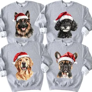 Santa Paws Christmas Dog ASH GREY Sweatshirt – 60 Watercolor Dog Breeds in Festive Santa Hat Gildan Unisex Holiday Sweatshirt
