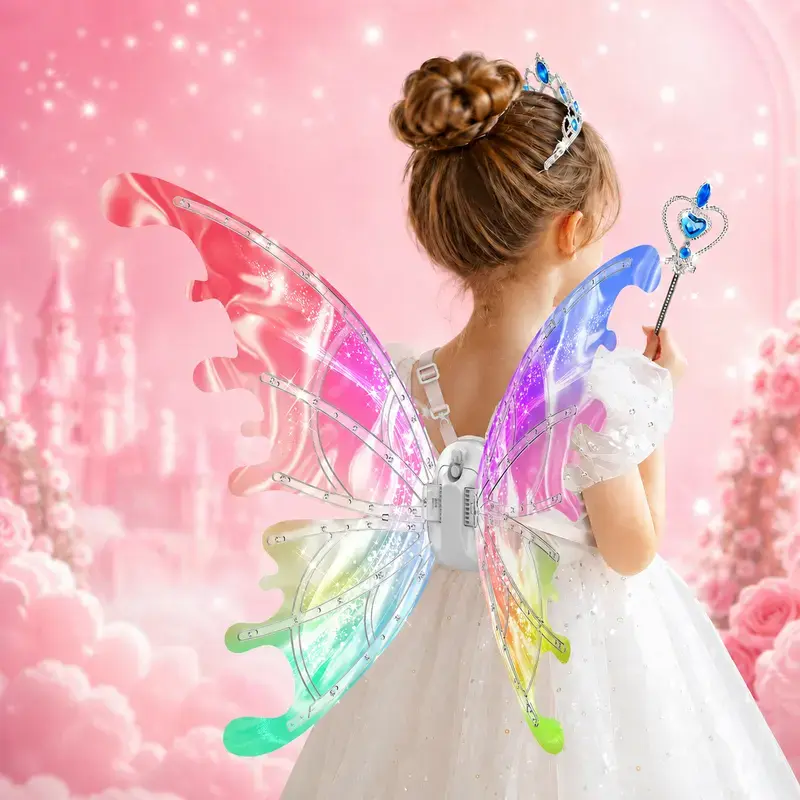 LED fairy Dress Up Set for Girls 4-8 | Light-Up Butterfly Wings with Music & Auto Shut-Off / Costume Toy | Halloween, Birthday, Christmas Gift