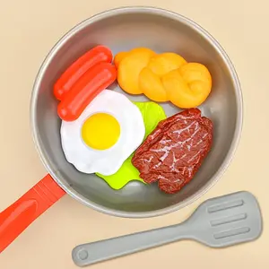 Pretend Play Kitchen Toy, Play House Toy, Frying Pan, Steak, Vegetables, Poached Eggs, Bread, Tomato Sauce, Food Kitchen Toy Set, Mixed Color