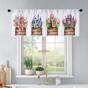1Pc Spring Flowers Watercolor Tulips printed kitchen curtains living room bedroom bathroom home decoration Window Decorations Supplies 54 * 18 inches Window Curtain