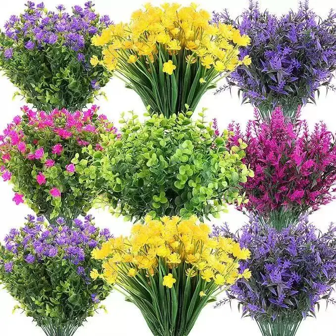 UV-Resistant Artificial Plants Decor - 6/12 Pcs Lavender Plastic Shrubs, Daily Fake Flowers for Home Balcony Porch, Bathroom Desk Garden Window Box