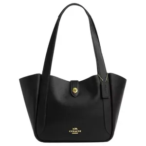 COACH Hadley 28 Logo Lock Tote Bag in Black Leather with Dual-Side Design for Women