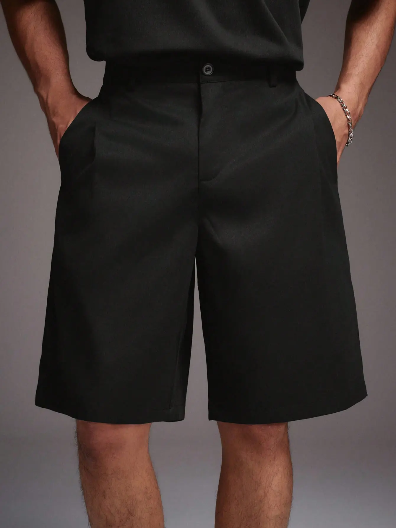 Men's High-Waist Casual Suit Shorts - Classic Double-Pleats Straight Leg, Breathable No-Iron Drape Fabric, Wrinkle-Free, Button-Closure for Summer Commuting, Business, Lightweight, Prolonged, Breathable Poly, Textured Woven Fabric, Plain