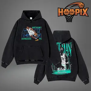 HOOPIX - Anthony "Ant Man" Edwards Premium Acid Washed Cotton Hoodie (Made In USA), Anthony Edwards #5 Fans Shirt, Game Day Outfits, Gift For Golden State Basketball Fans, Basketball Graphic Tee Hoodie