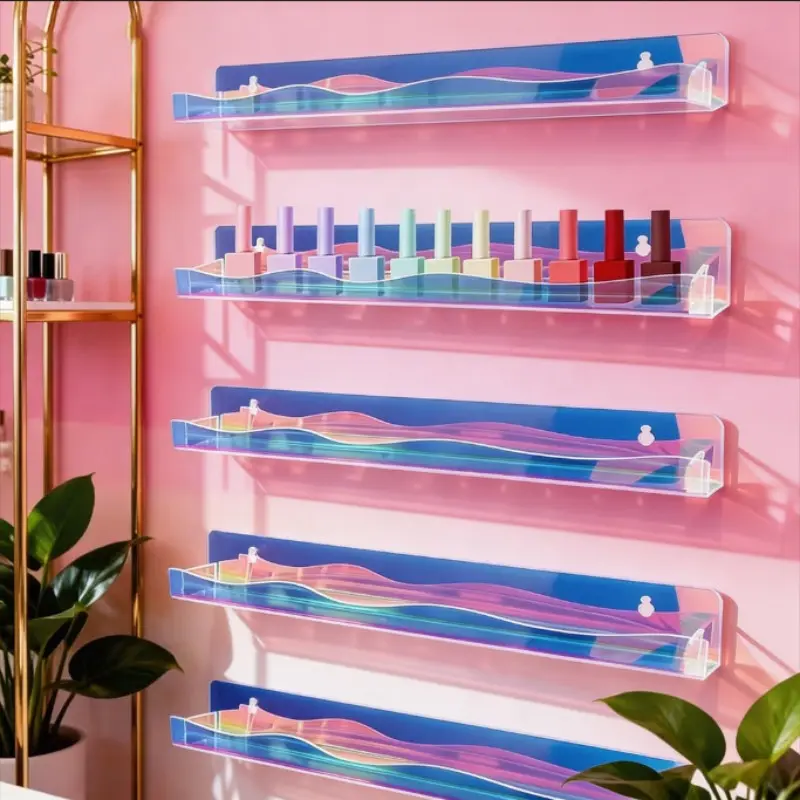 5 Piece Colorful Acrylic Perfume Display Stand, Wall Mounted Plastic Storage Rack, Acrylic Storage Holder, Acrylic Organizer for Nail Art Office Shutter Bathroom, Perfect Gift for Women, Acrylic Display Risers