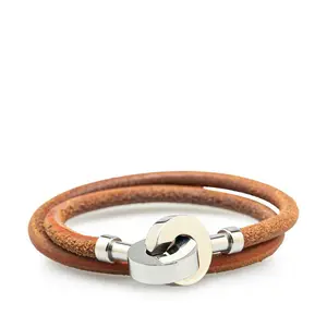Pre-owned HERMÈS Calfskin Small Leather Goods Lancelot Leather Metal Bracelet Choker