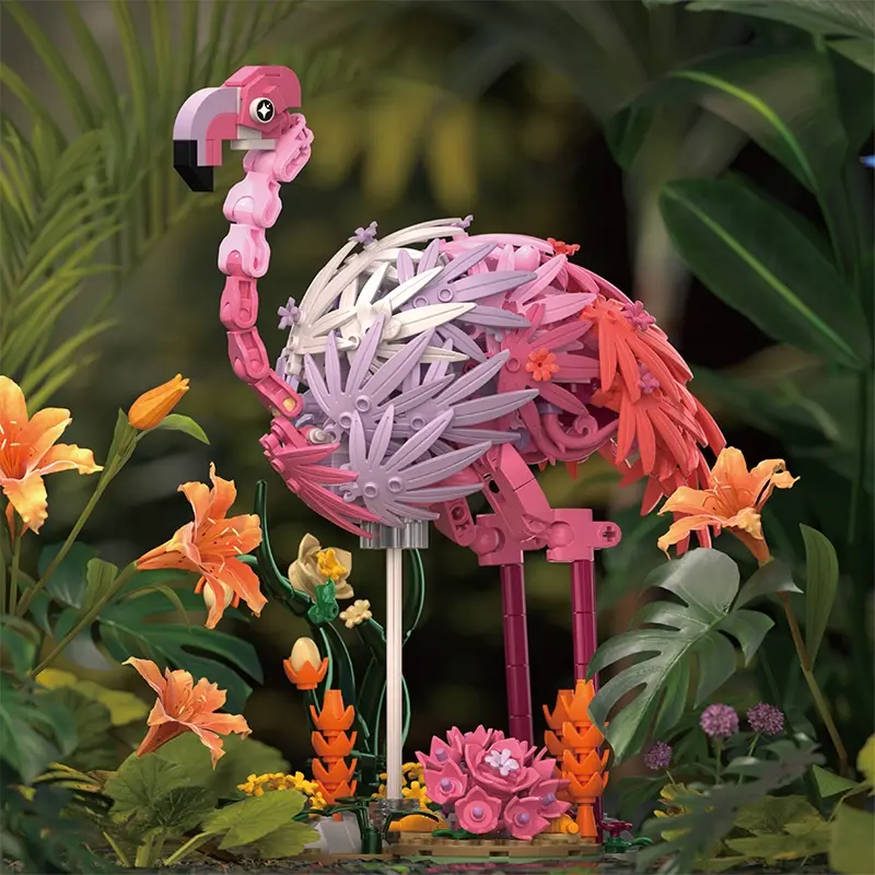 516PCS Flamingo Dance Of Feathers Creative Desktop Ornaments Assembly Animals Bricks Toys Plastic Building Blocks Set Ideal Christmas Halloween Gifts For Kids Adult Friends