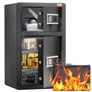 VEVOR Double Doors 4.5 cu.ft Safe Box with Key Lock & Password, Summervibes,Summervibes, Safe Lock Box with Fireproof Bag, Key Rack, LED Light and 2 Height Adjustable and Removable Divider for Money, Documents, Jewelry and Valuables, Black