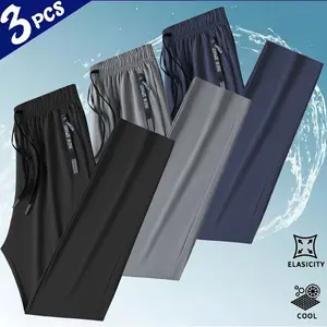 3-pack men’s ice silk high-stretch quick-dry casual pants, American casual athletic commuter style. Ice-feel breathable, skin-friendly fabric that stays cool and wicks sweat without feeling sticky. High-stretch fabric offers unrestricted movement; elastic