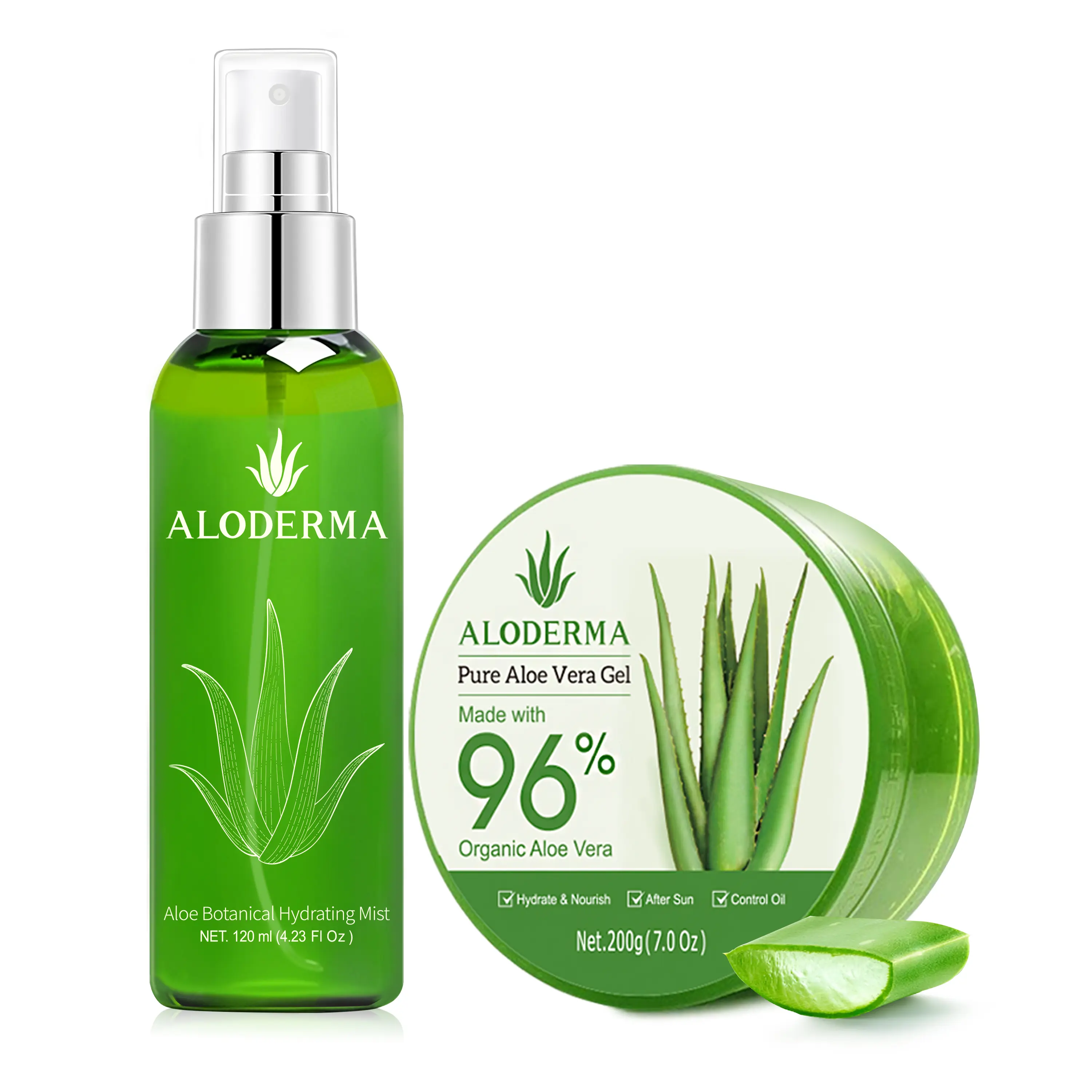 Aloderma Aloe Hydrating Set - Botanical Hydrating Mist, 200g Aloe Vera Gel