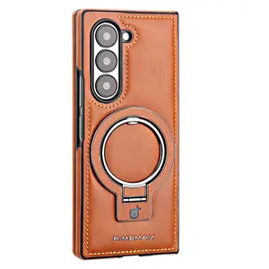 Luxury High-end Leather Magnetic Stand Phone Case for Samsung ZFold7/Fold6/Fold5/Fold4/Fold3 Foldable Screen Magsafe Wireless Charging Business Full Shockproof Protective Case