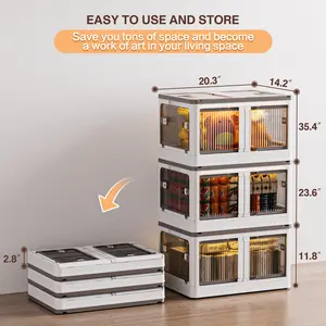 3 Layer Stackable Storage Box with Lid, 148Qt/39.6Gat Storage Box, 3 Sides with Doors and 4 Wheels, Foldable Storage Box Closet Organizer, Foldable,storage,bin,Suitable for Home, Party, Office, Dormitory, etc.