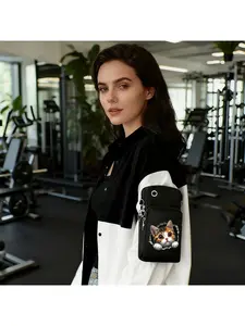 Fashionable handheld phone bag Trendy Calico Kitten Peeking Through a Hole Everyday Handbag Adjustable Strap Bag Can Be Worn as a Single Shoulder or Arm Bag Casual Trendy Purse