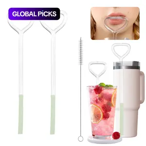 Anti-wrinkle Glass Straw Set, 3 Counts/set Including 2 Reusable Glass Straws and 1 Brush, Drinking Utensils for Home Kitchen, Home Bar Accessories, Glass Straw Drinkware #GLOBAL PICKS